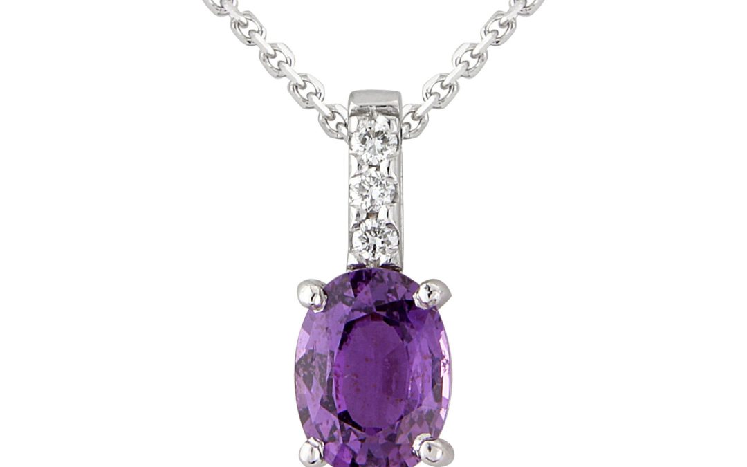 18ct white gold purple sapphire and diamond pendant