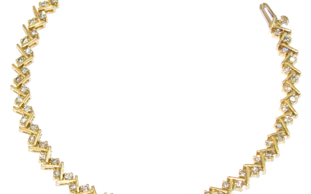 14ct yellow gold and diamond herringbone design bracelet