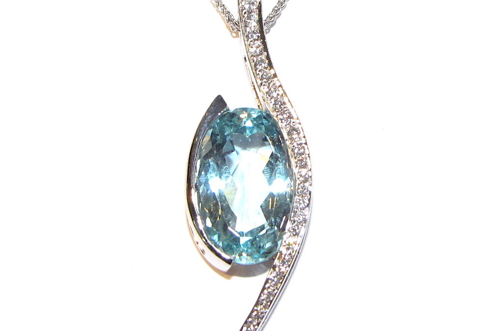 18ct white gold aquamarine and diamond pendant