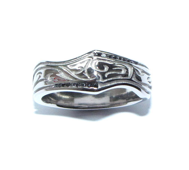 Tribal black diamond wedding ring