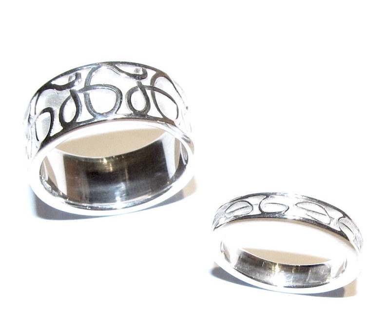 White gold initials wedding rings