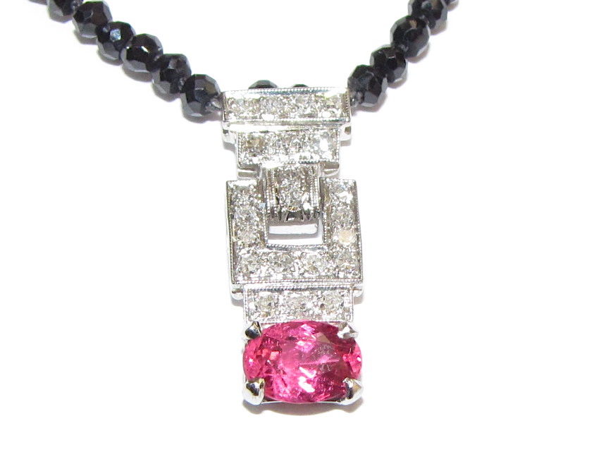 platinum diamond and pink spinel pendant