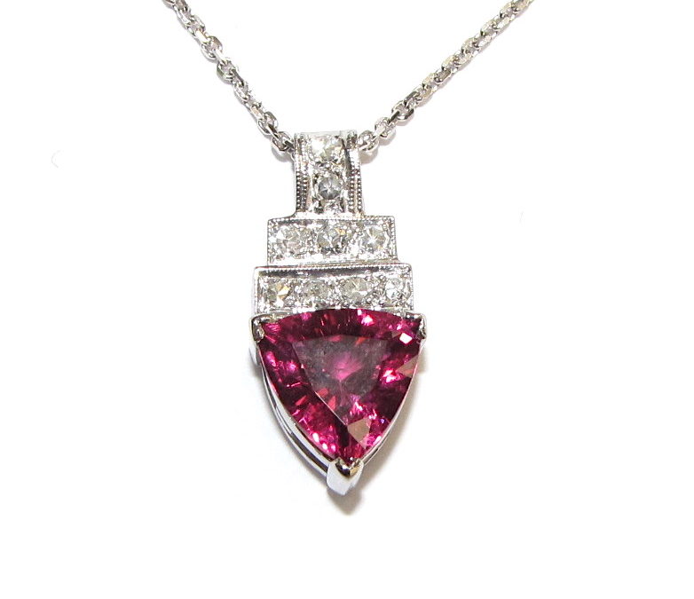 platinum diamond and rhodolite garnet pendant