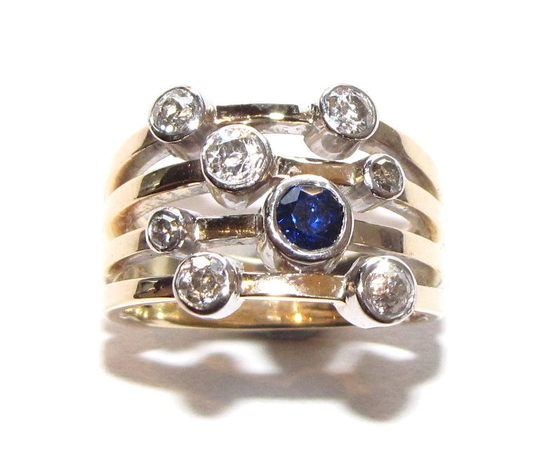 yellow gold sapphire and diamond bubble ring