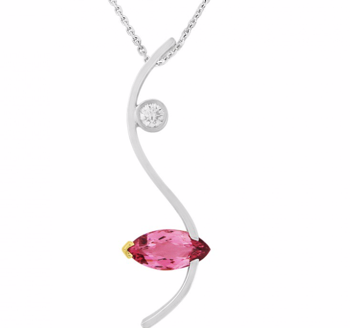 18ct white and rose gold pink spinel and diamond pendant